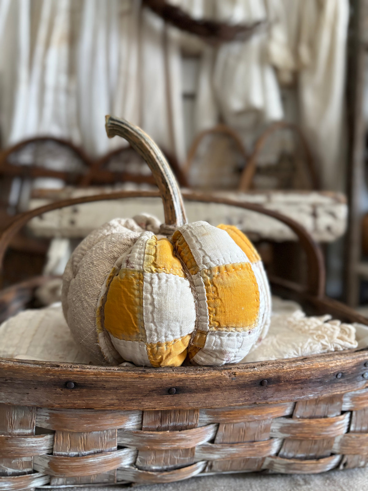 SMALL Antique quilt pumpkin