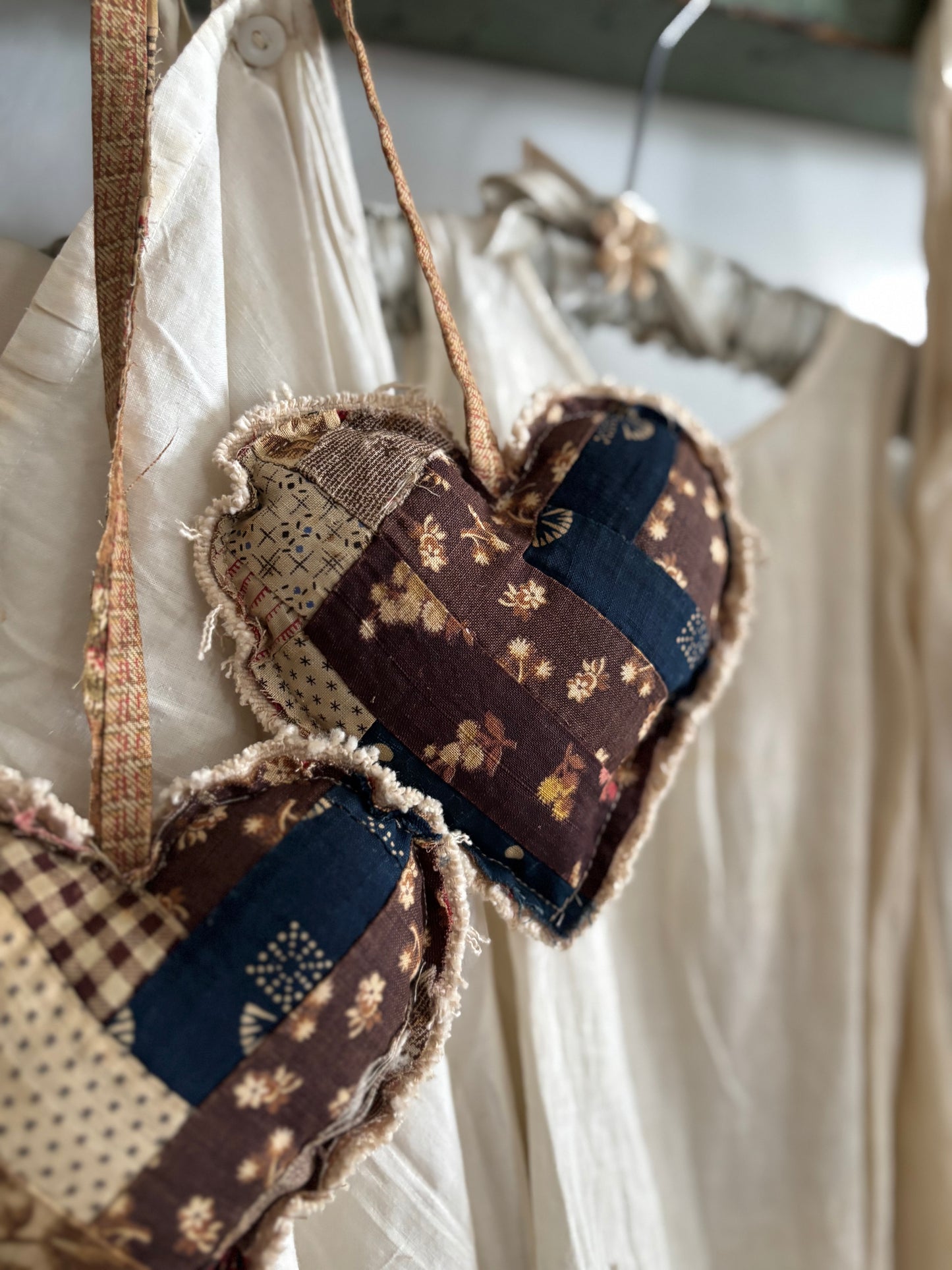 PAIR Antique quilt hanging hearts