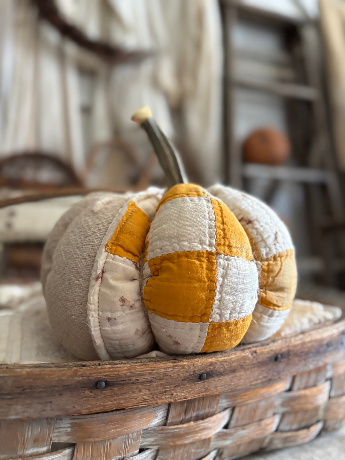 LARGE Antique quilt pumpkin