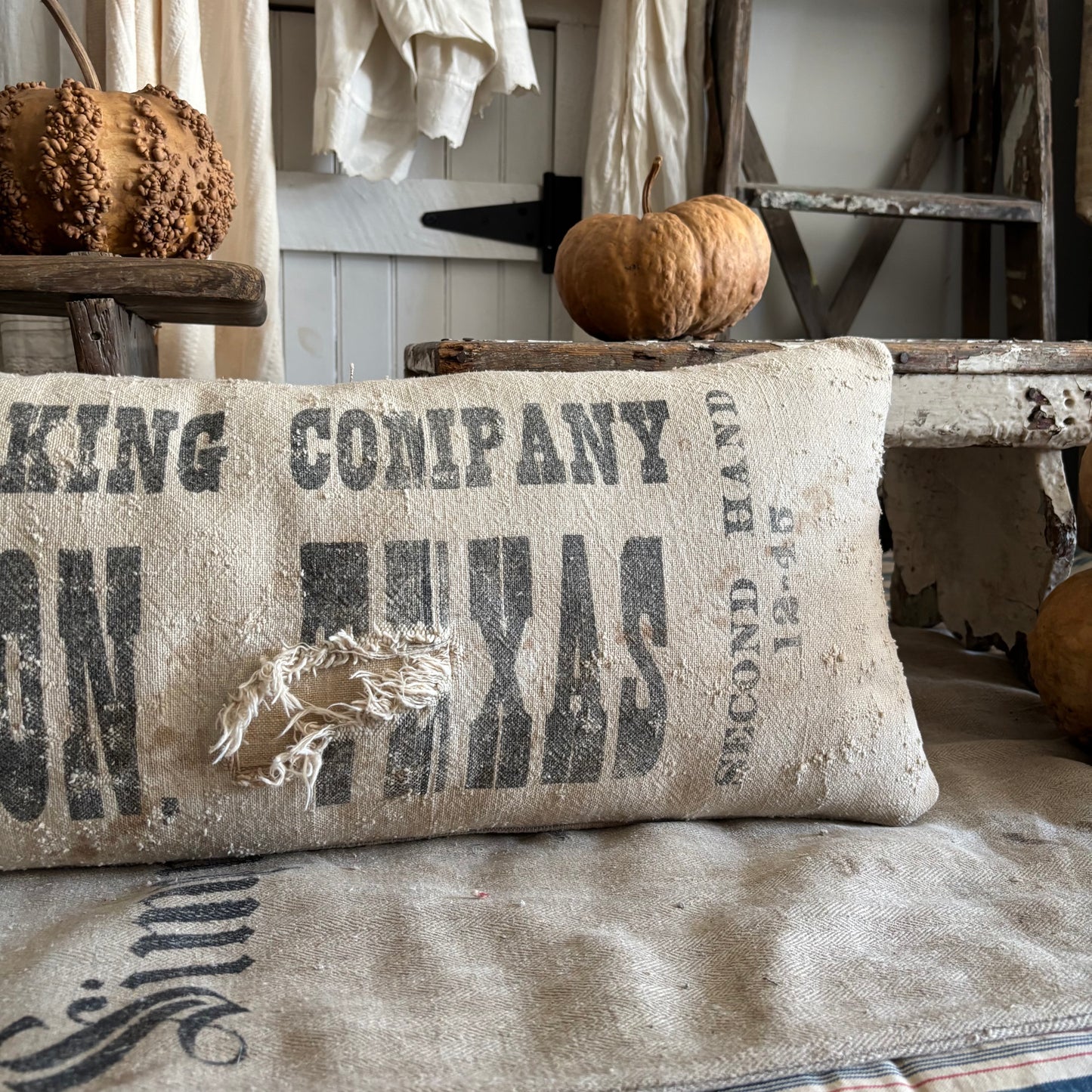 Antique long grain sack pillow