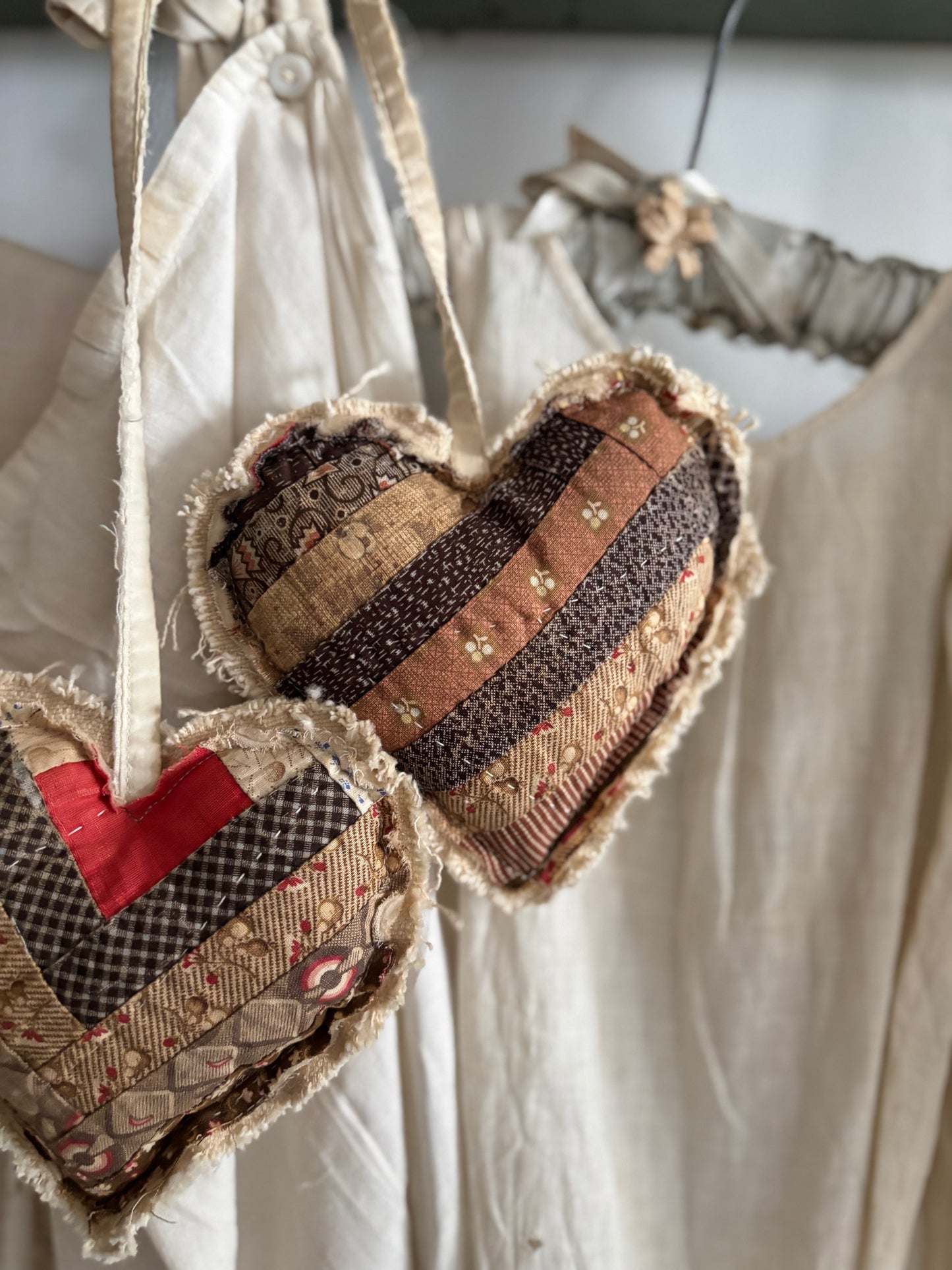 PAIR Antique quilt hanging hearts