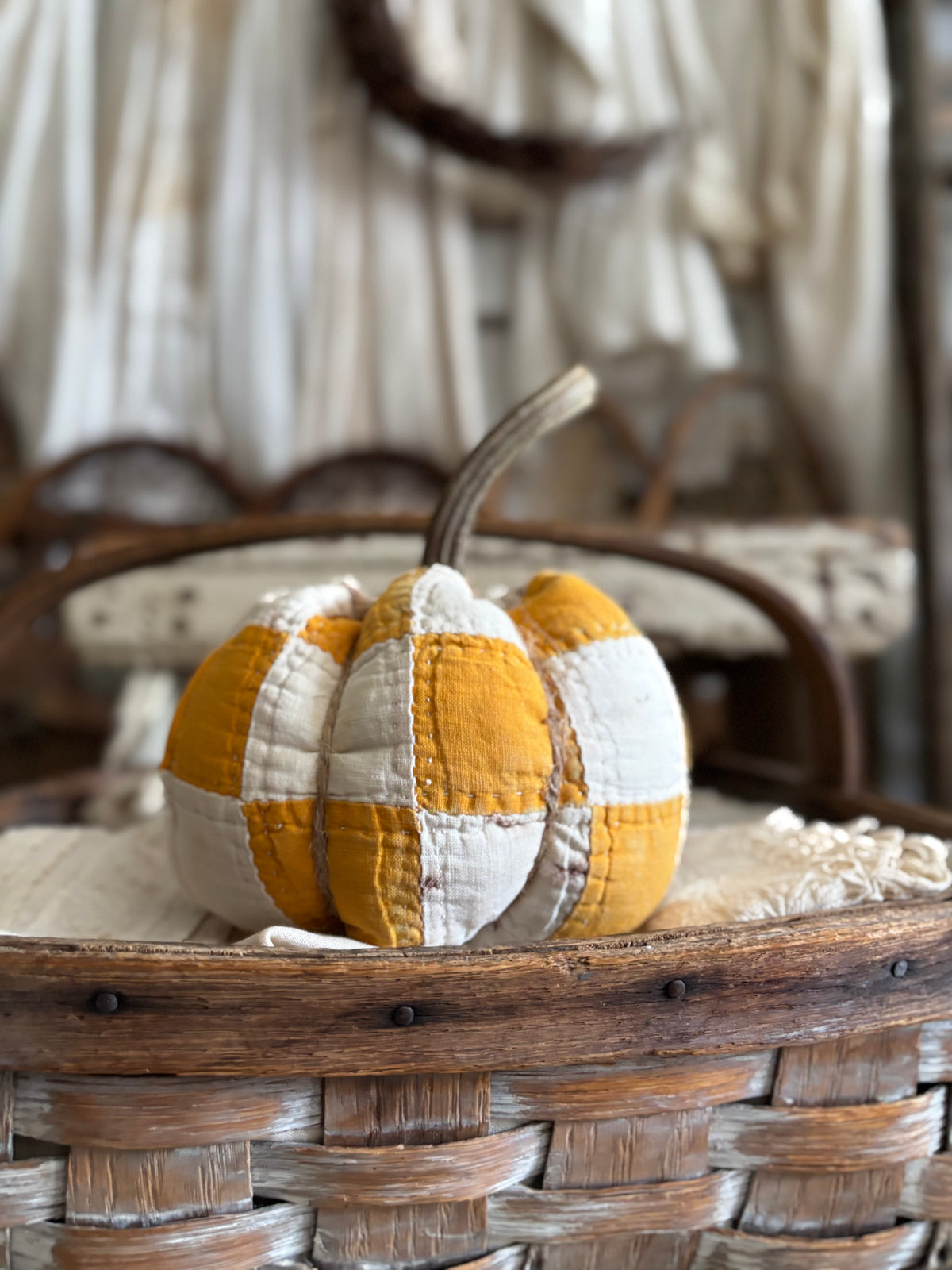 SMALL Antique quilt pumpkin