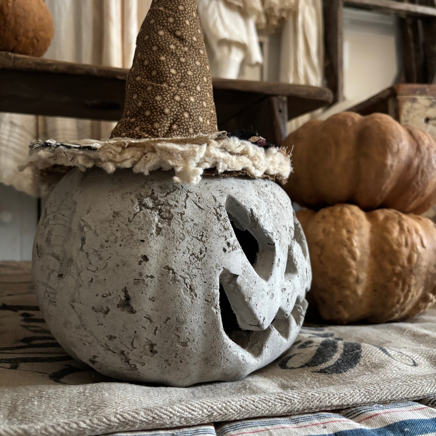 Handmade Concrete Pumpkin (hat sold separately)