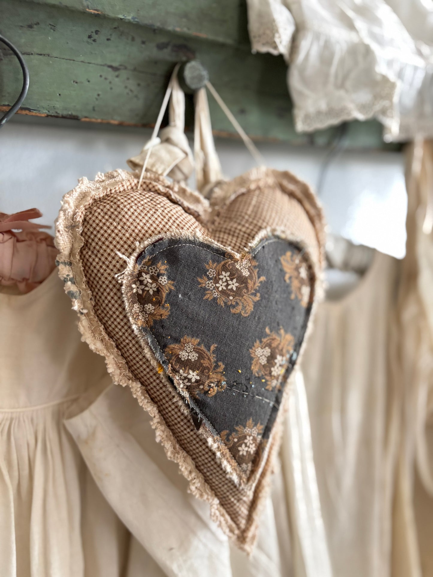 Antique quilt hanging heart