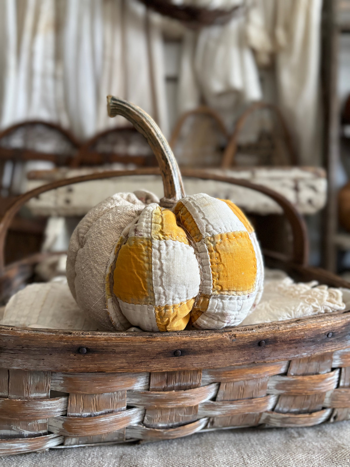 SMALL Antique quilt pumpkin