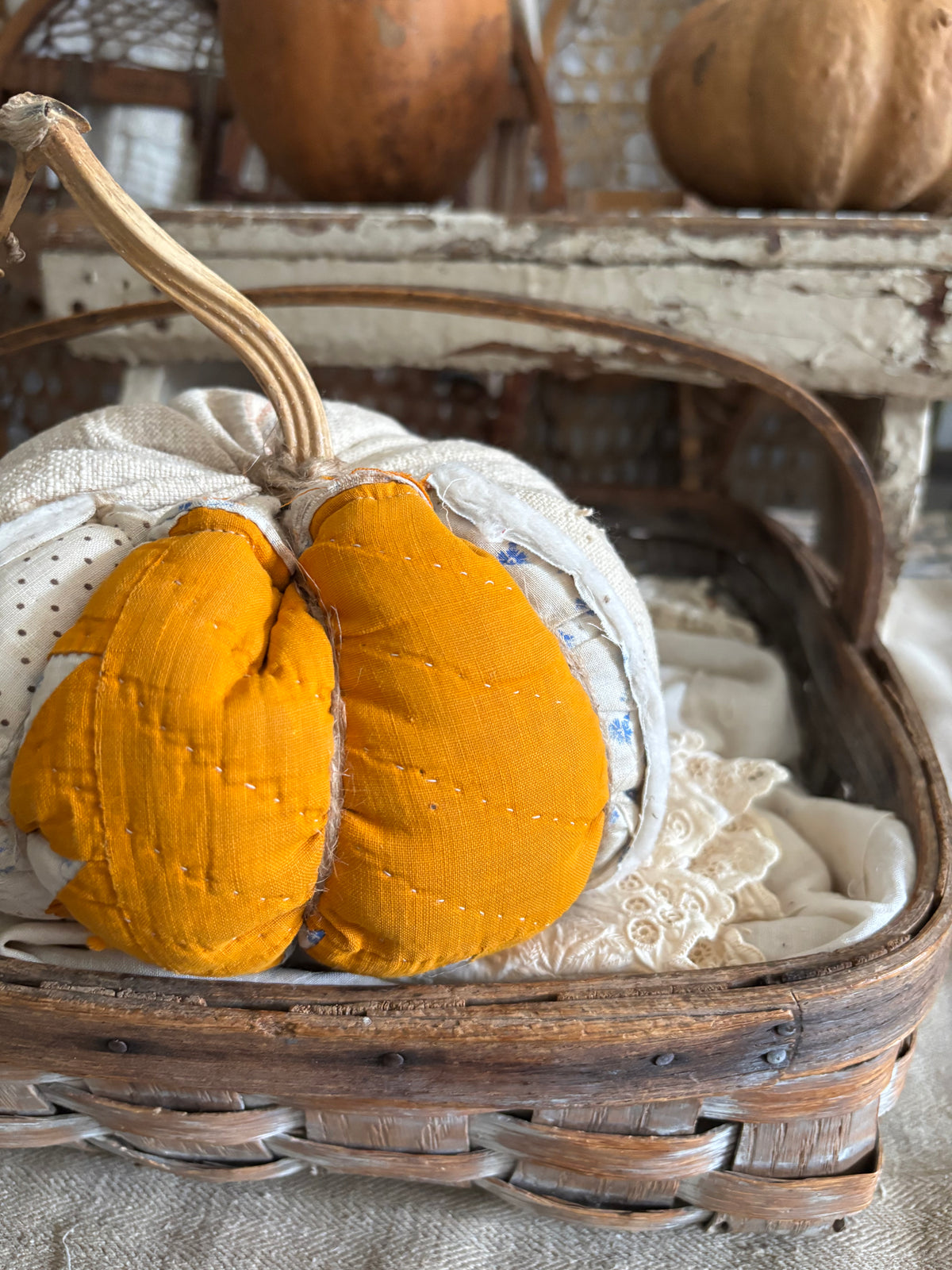 LARGE Antique quilt pumpkin