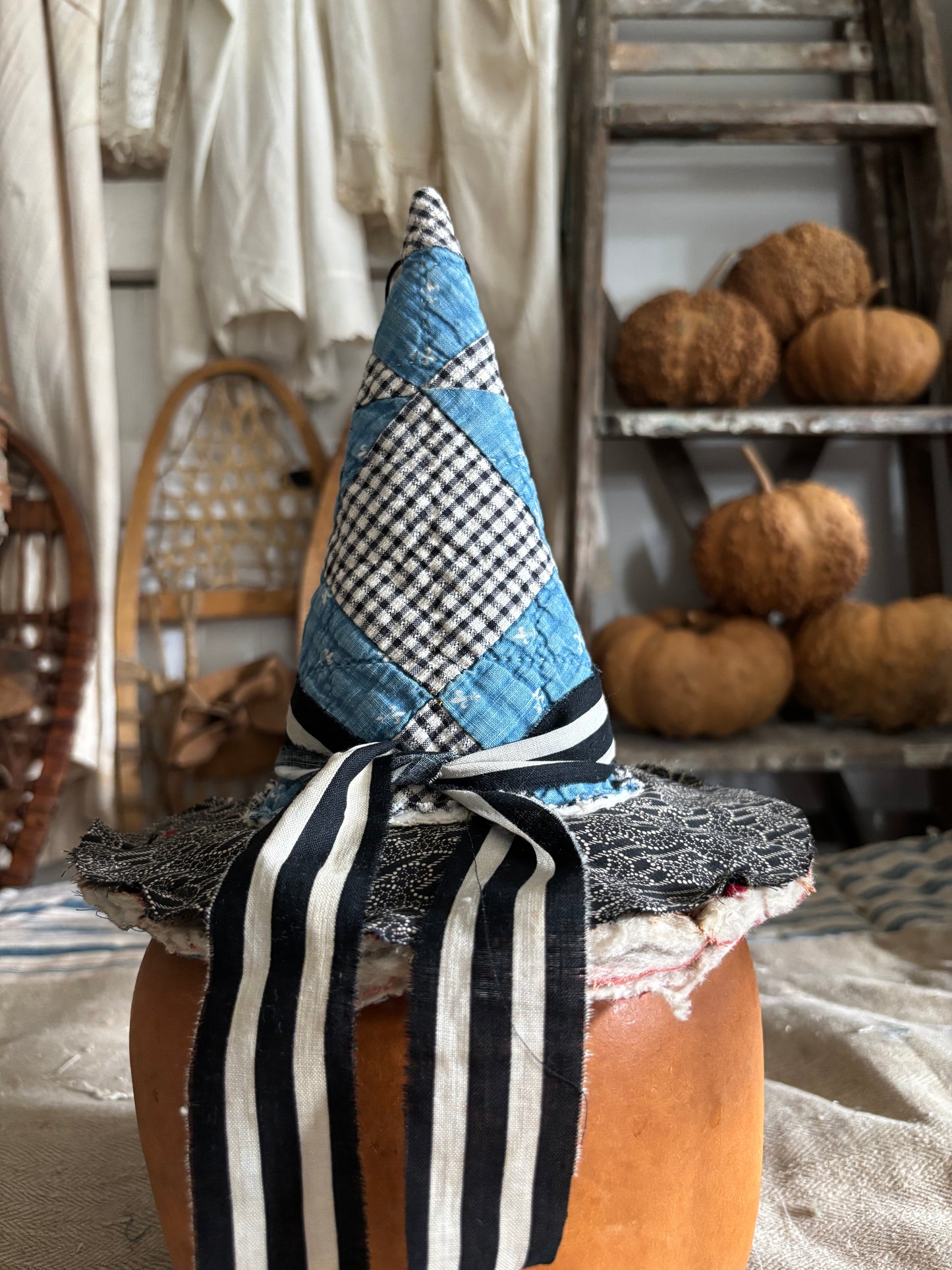 SMALL Antique quilt witch hat