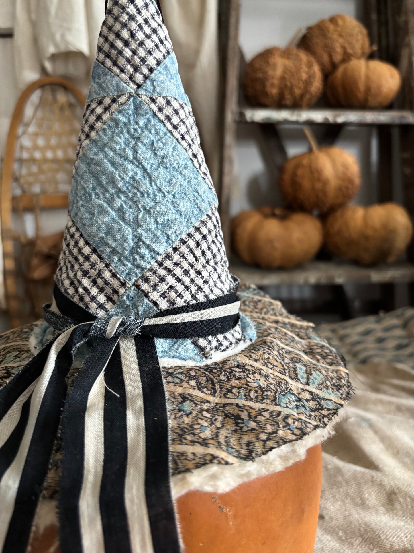 SMALL Antique quilt witch hat