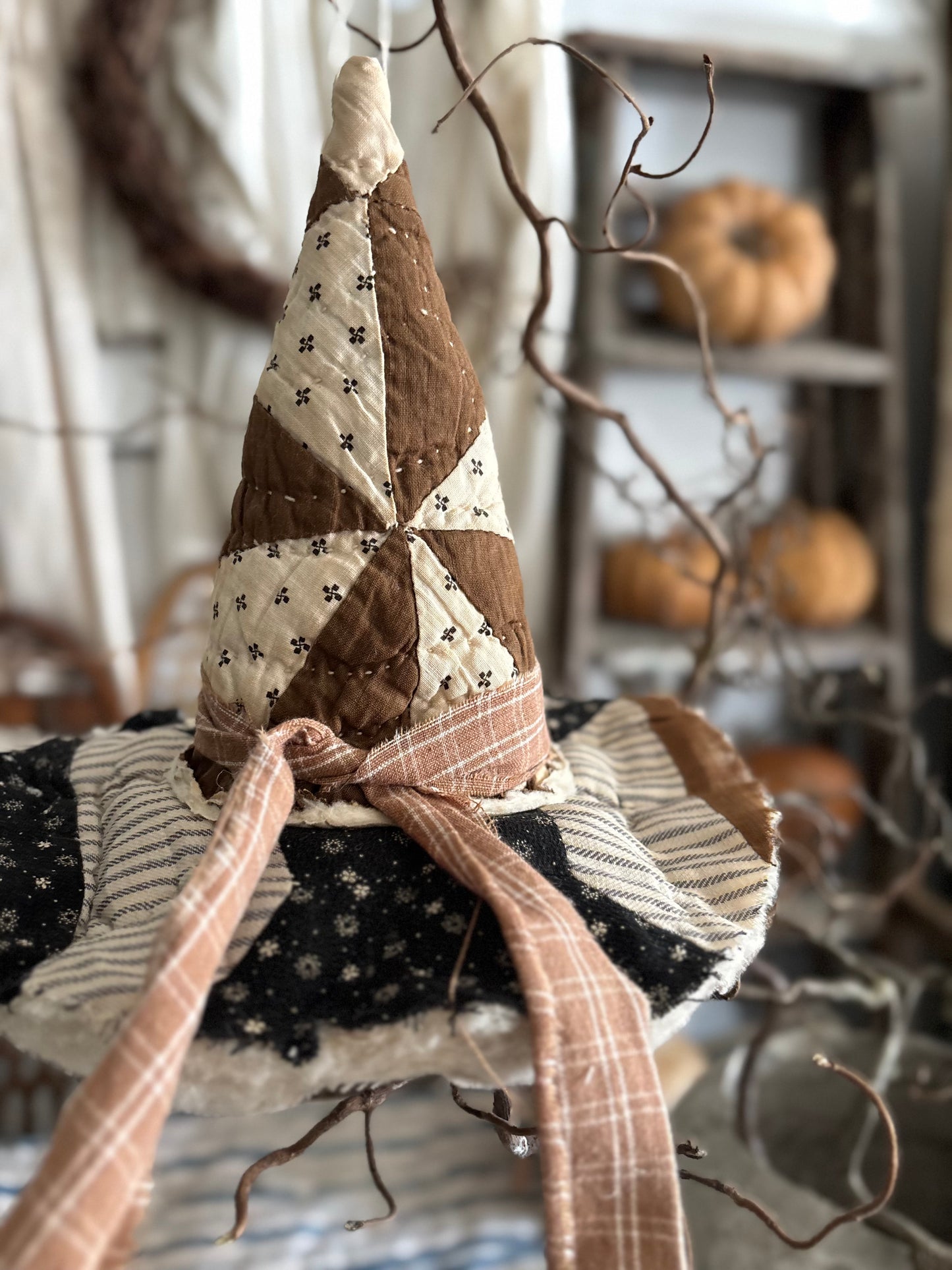 SMALL Antique quilt witch hat