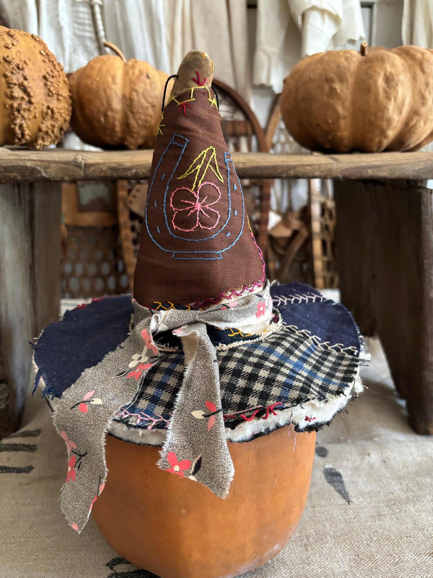 SMALL Antique quilt witch hat
