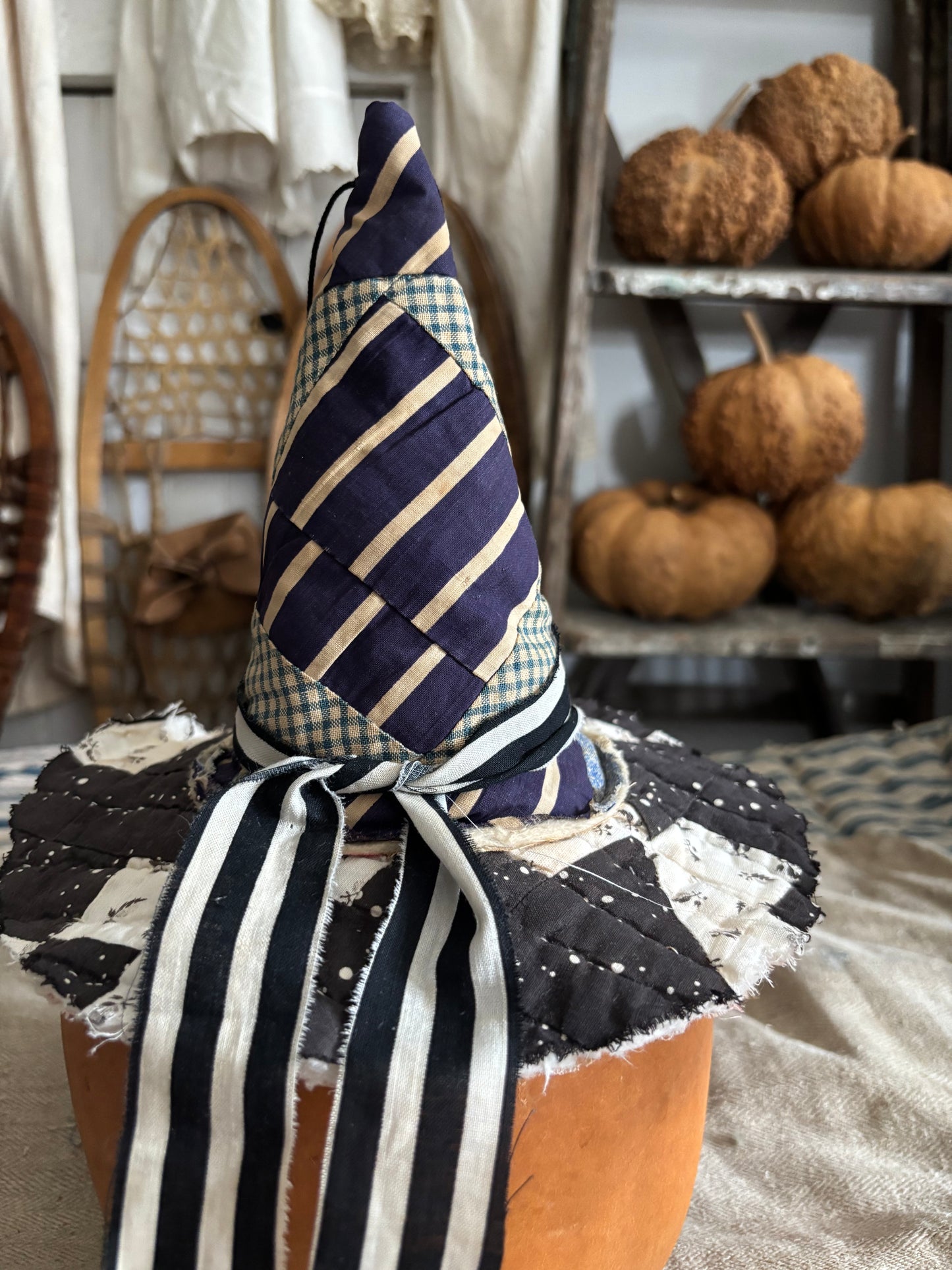SMALL Antique quilt witch hat