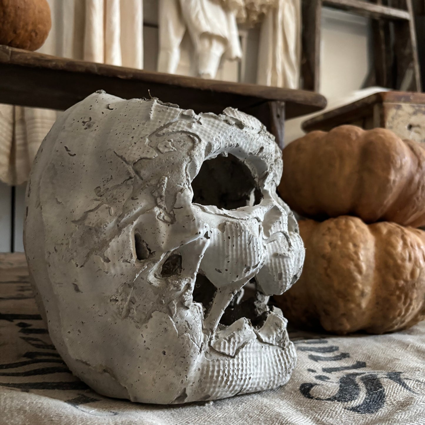 Handmade Concrete skeleton head (hat sold separately)