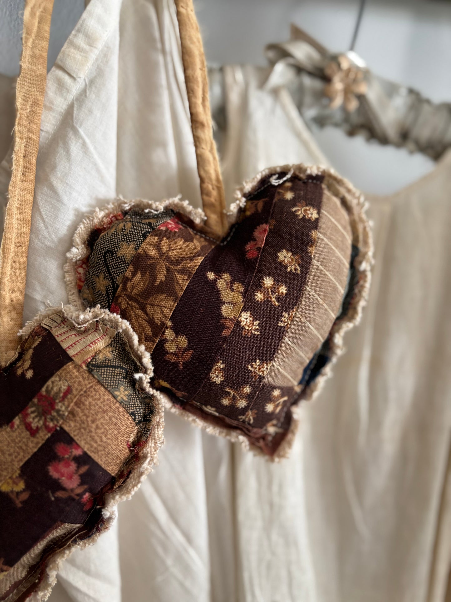 PAIR Antique quilt hanging hearts