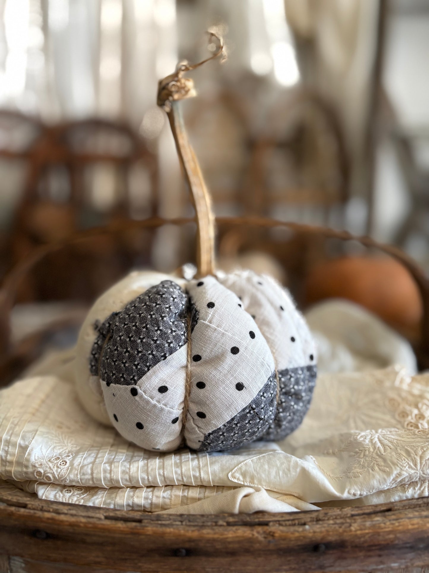 SMALL Antique quilt pumpkin