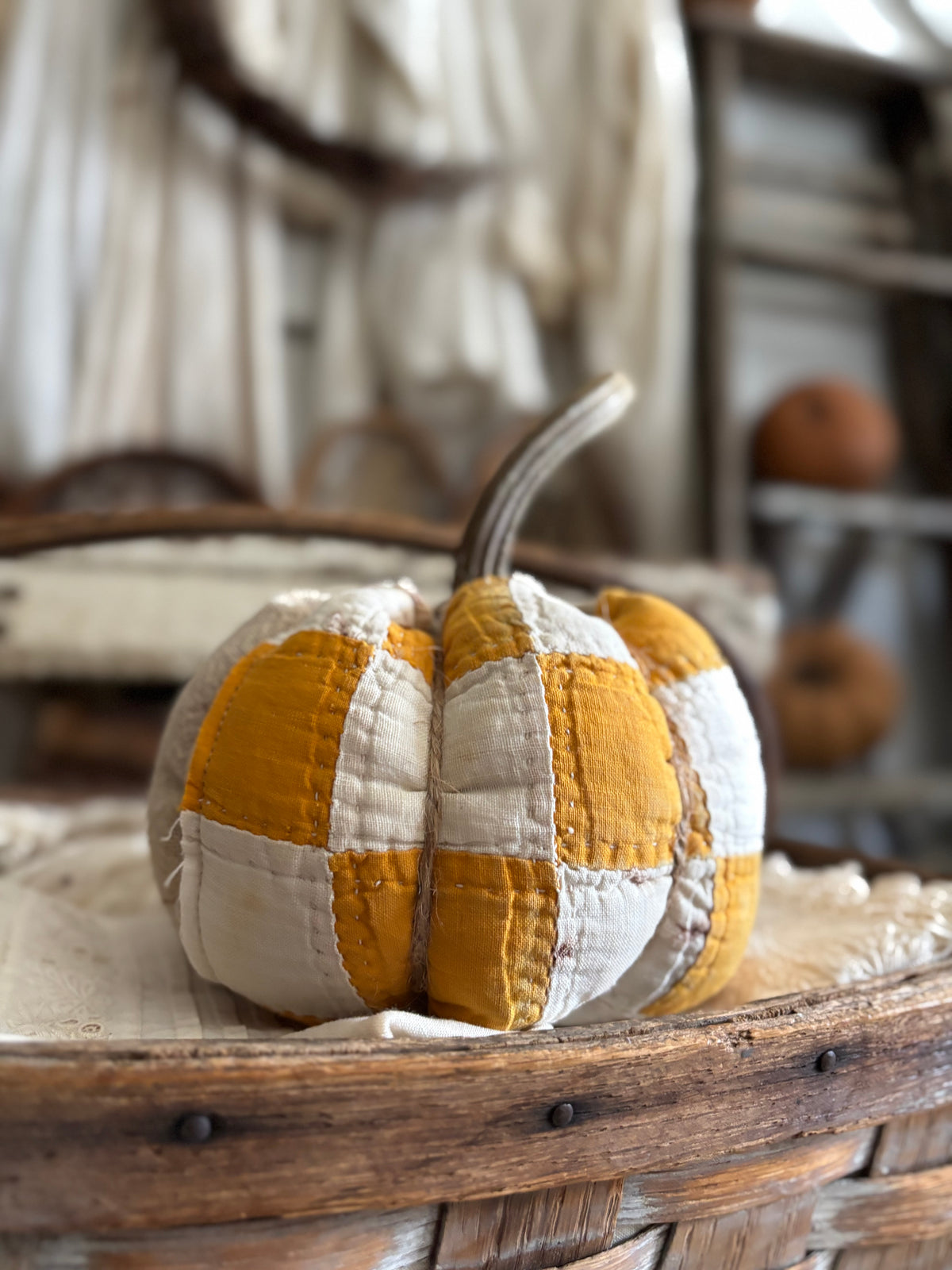 SMALL Antique quilt pumpkin