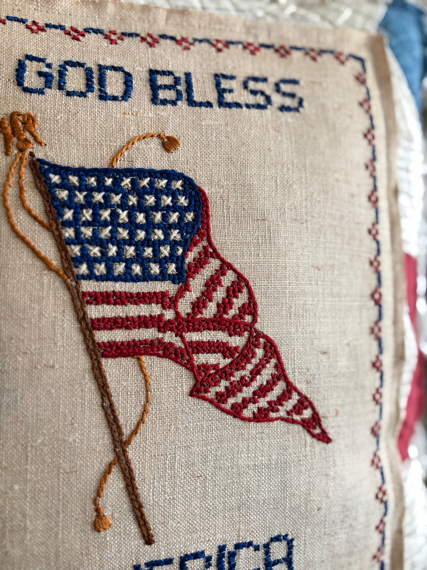 Antique quilt cross stitch pillow