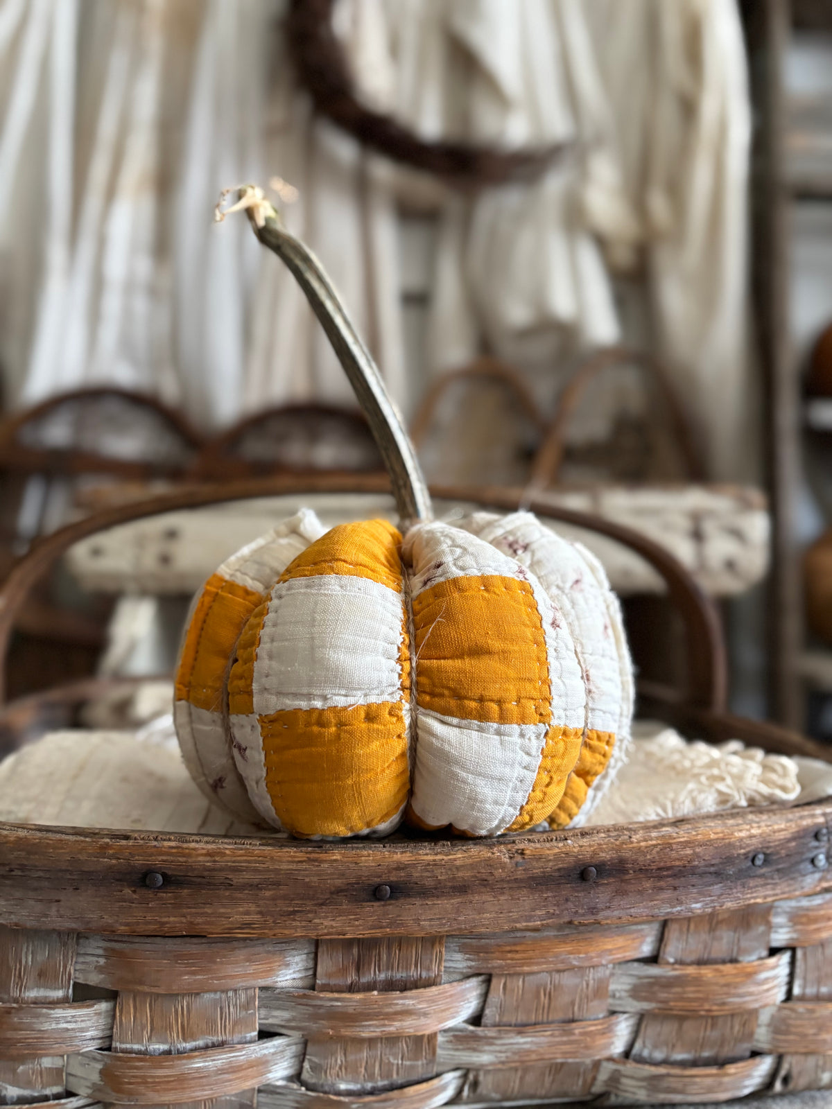SMALL Antique quilt pumpkin
