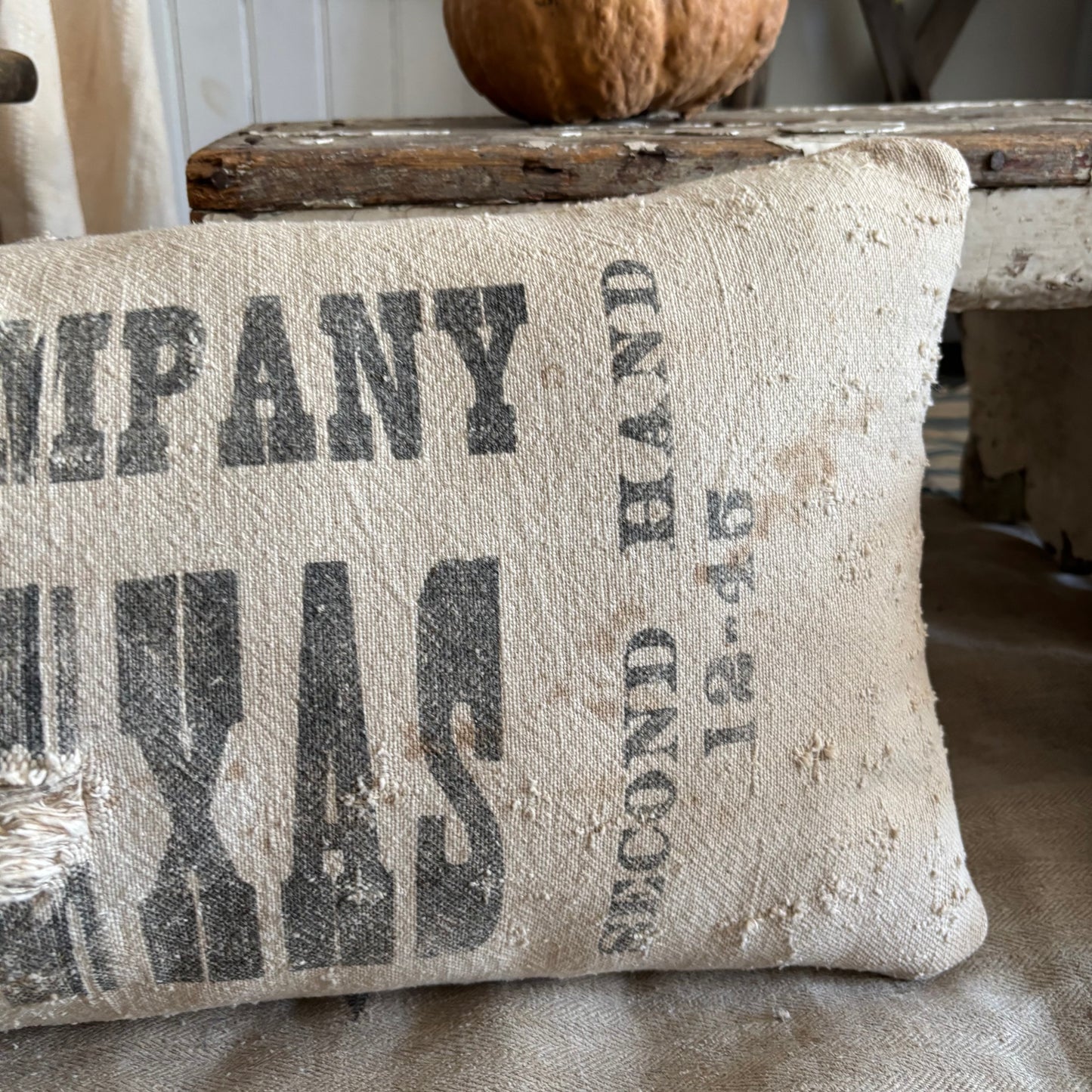 Antique long grain sack pillow