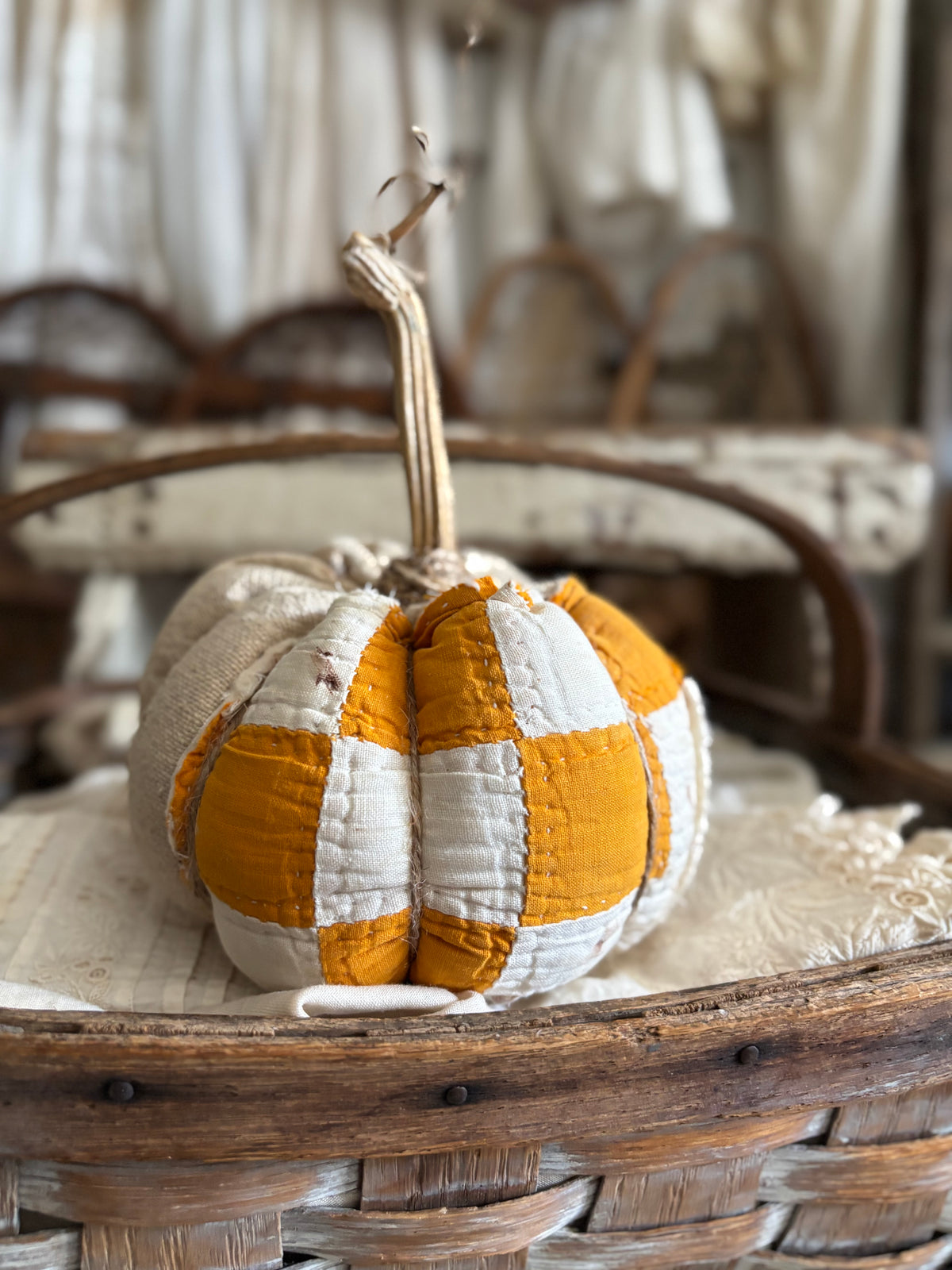 SMALL Antique quilt pumpkin