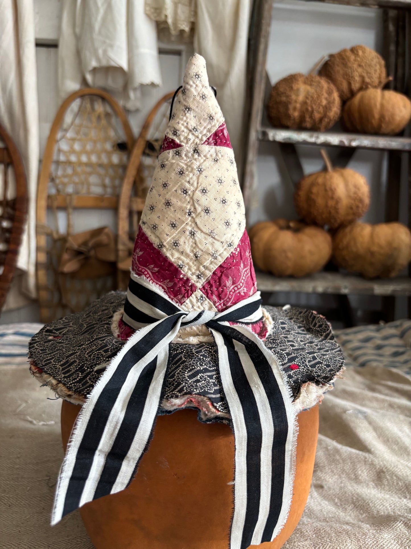 SMALL Antique quilt witch hat