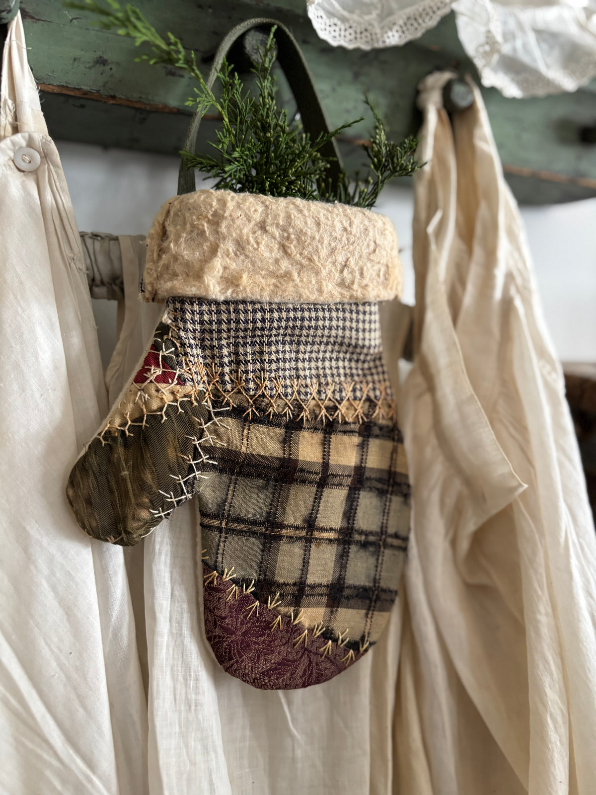 Antique quilt hanging mitten