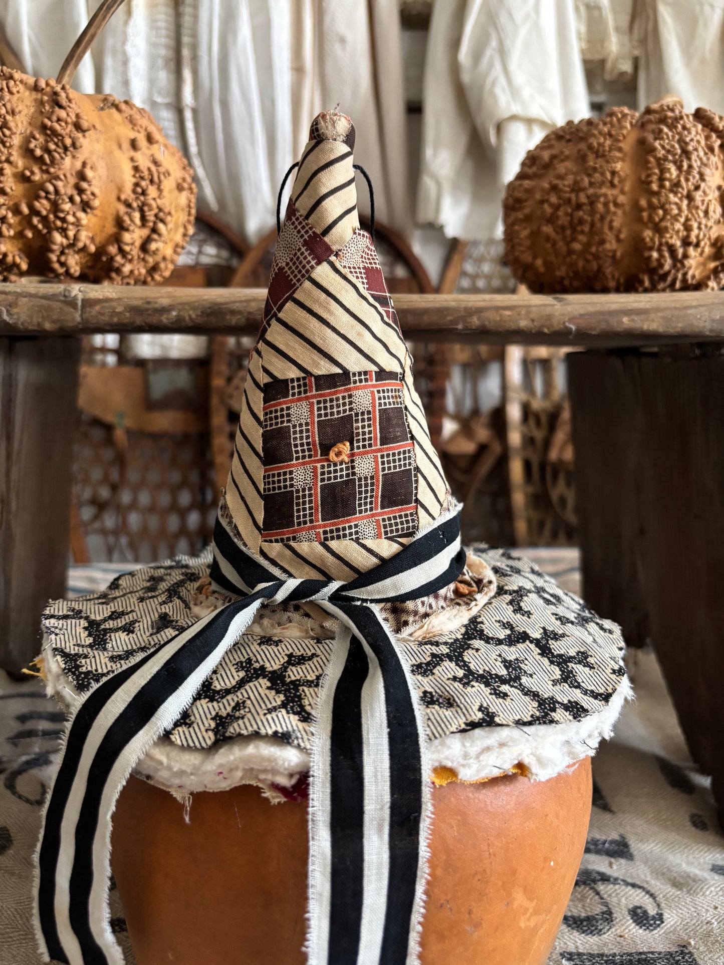 SMALL Antique quilt witch hat