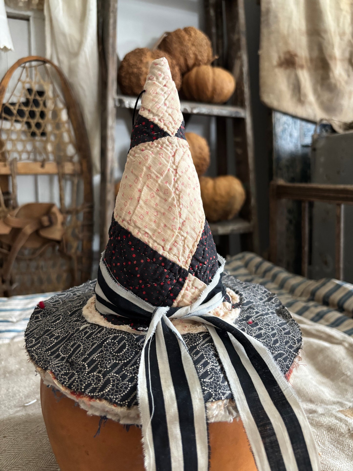 SMALL Antique quilt witch hat