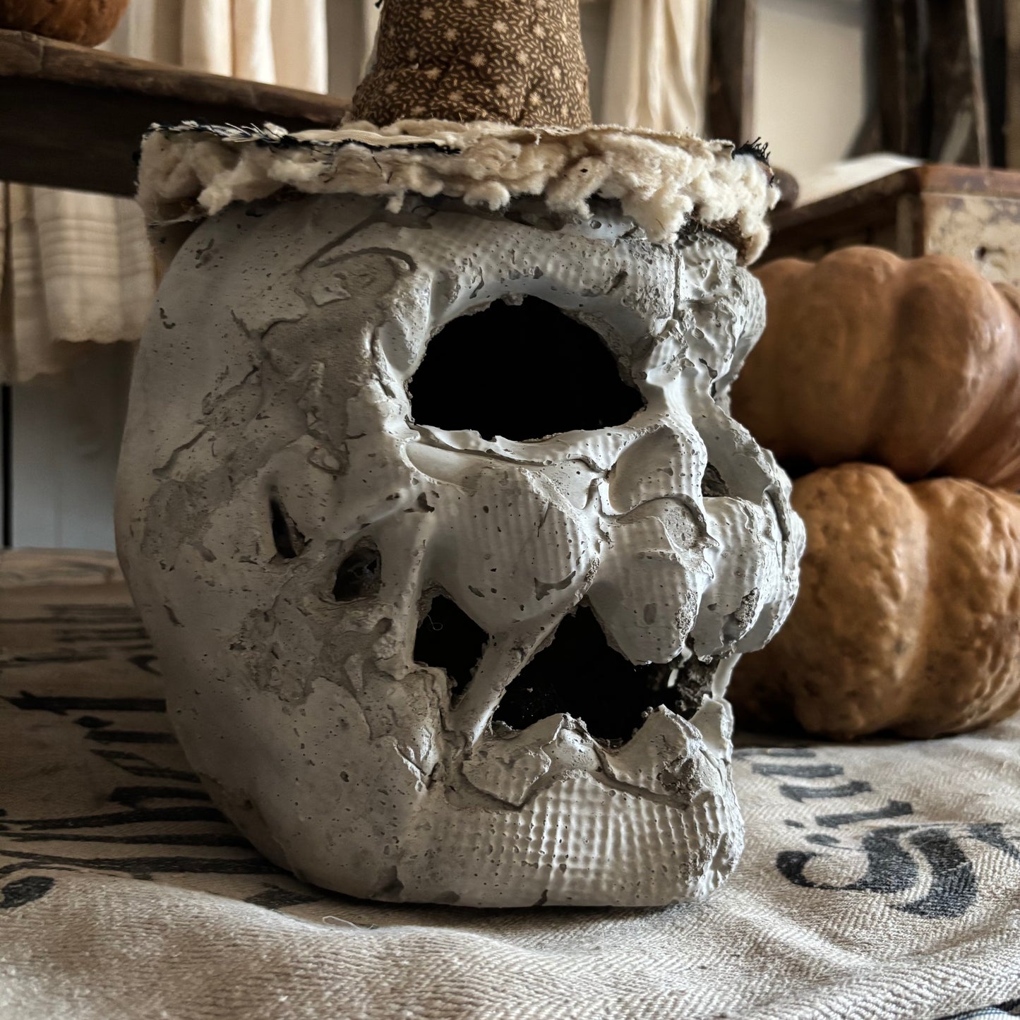 Handmade Concrete skeleton head (hat sold separately)
