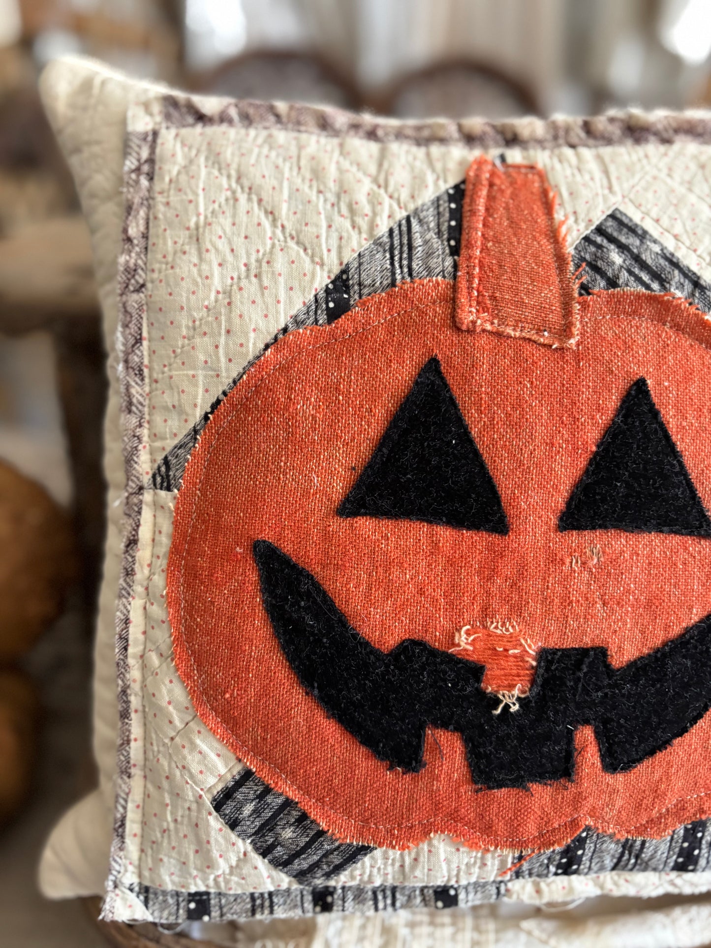 Antique quilt and grain sack Jack pillow