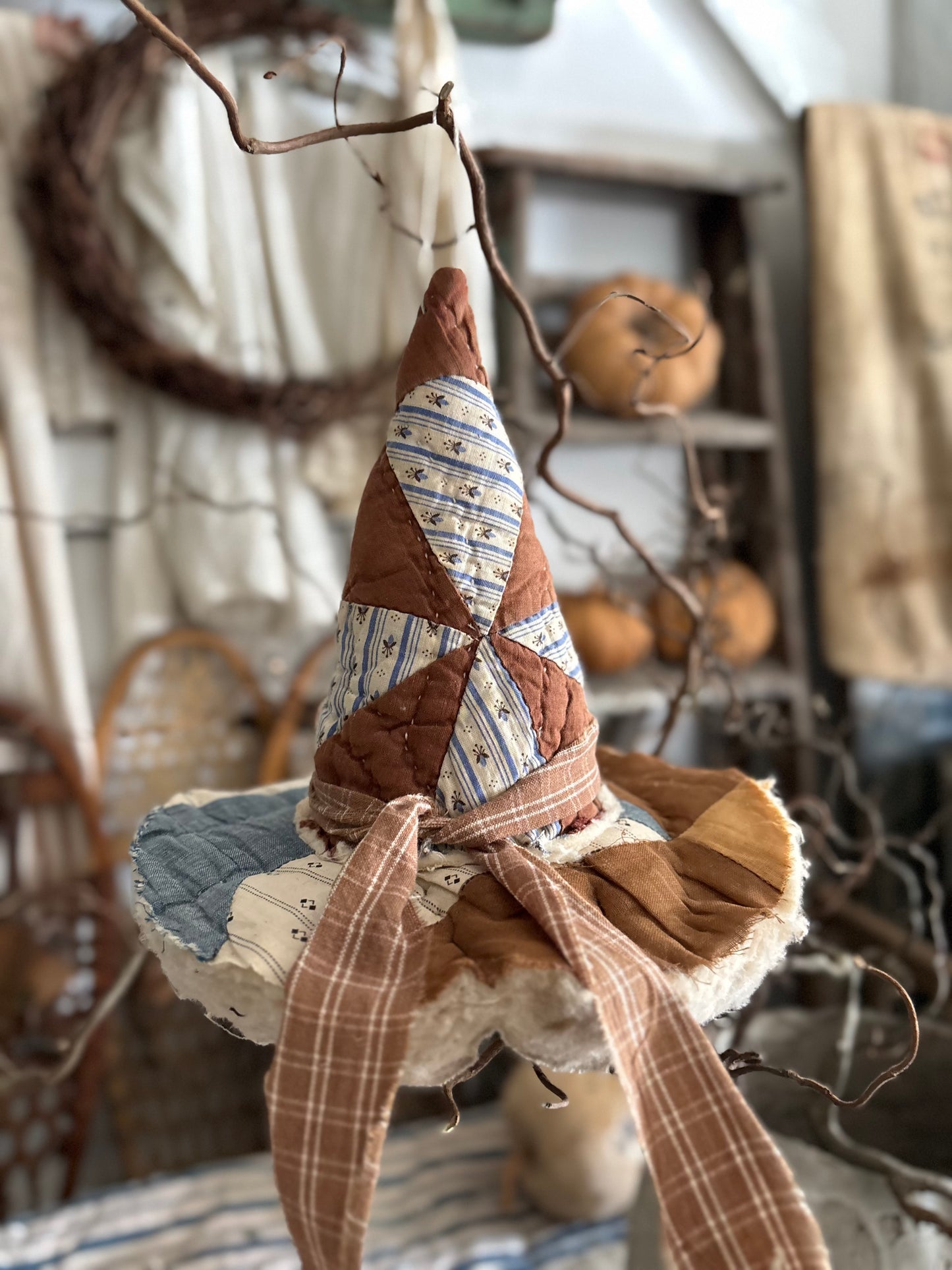 SMALL Antique quilt witch hat