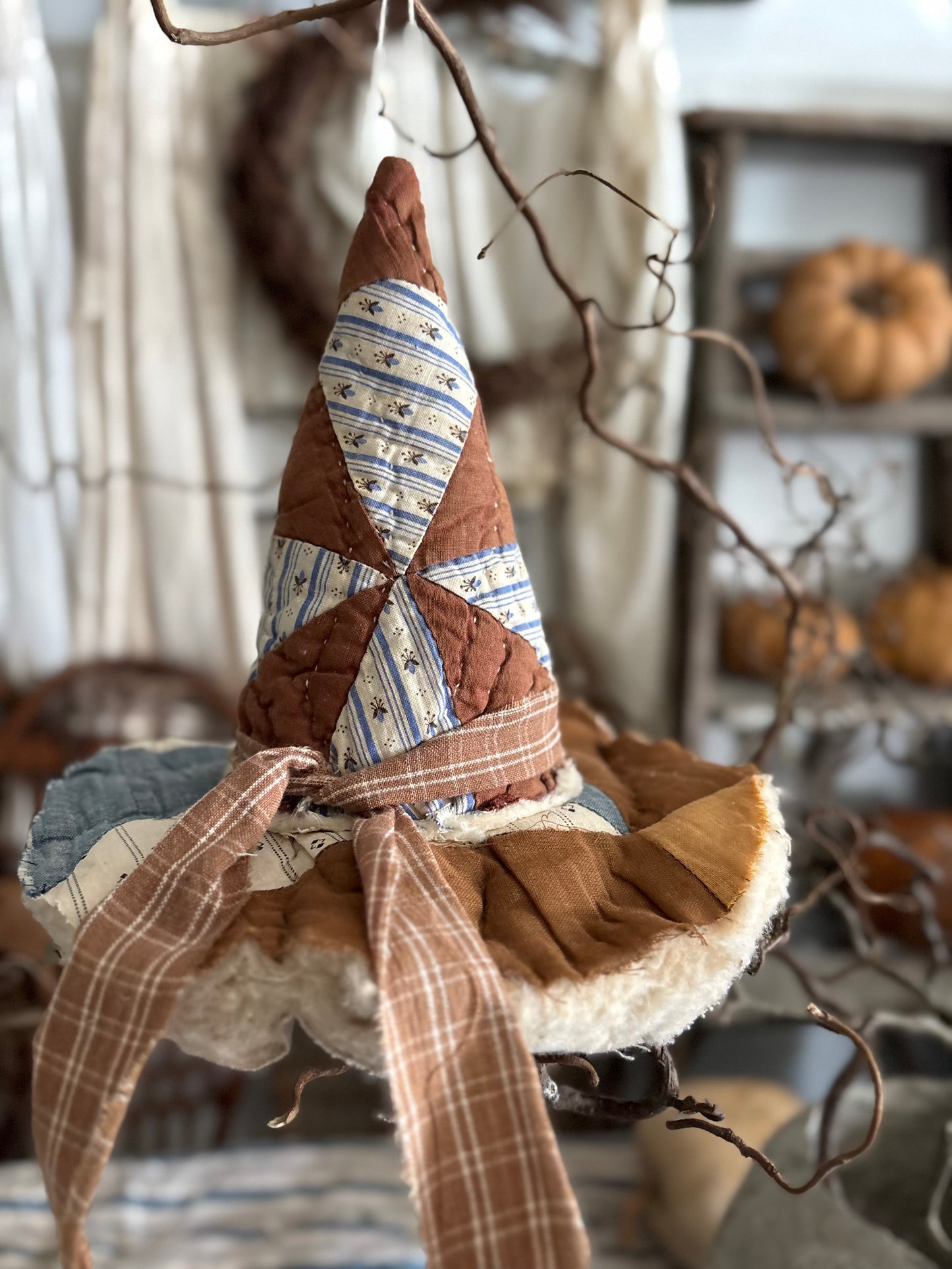 SMALL Antique quilt witch hat
