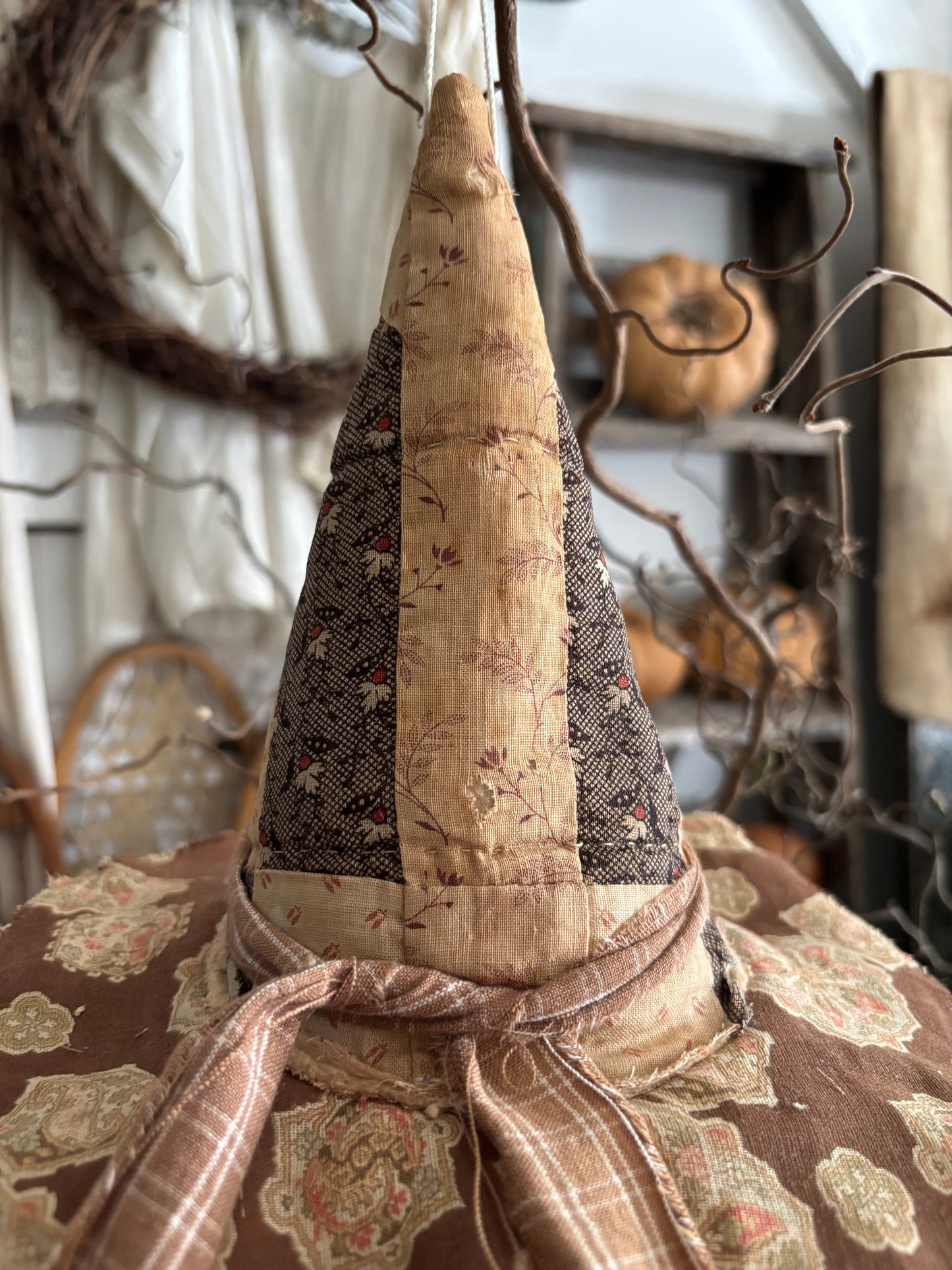 SMALL Antique quilt witch hat