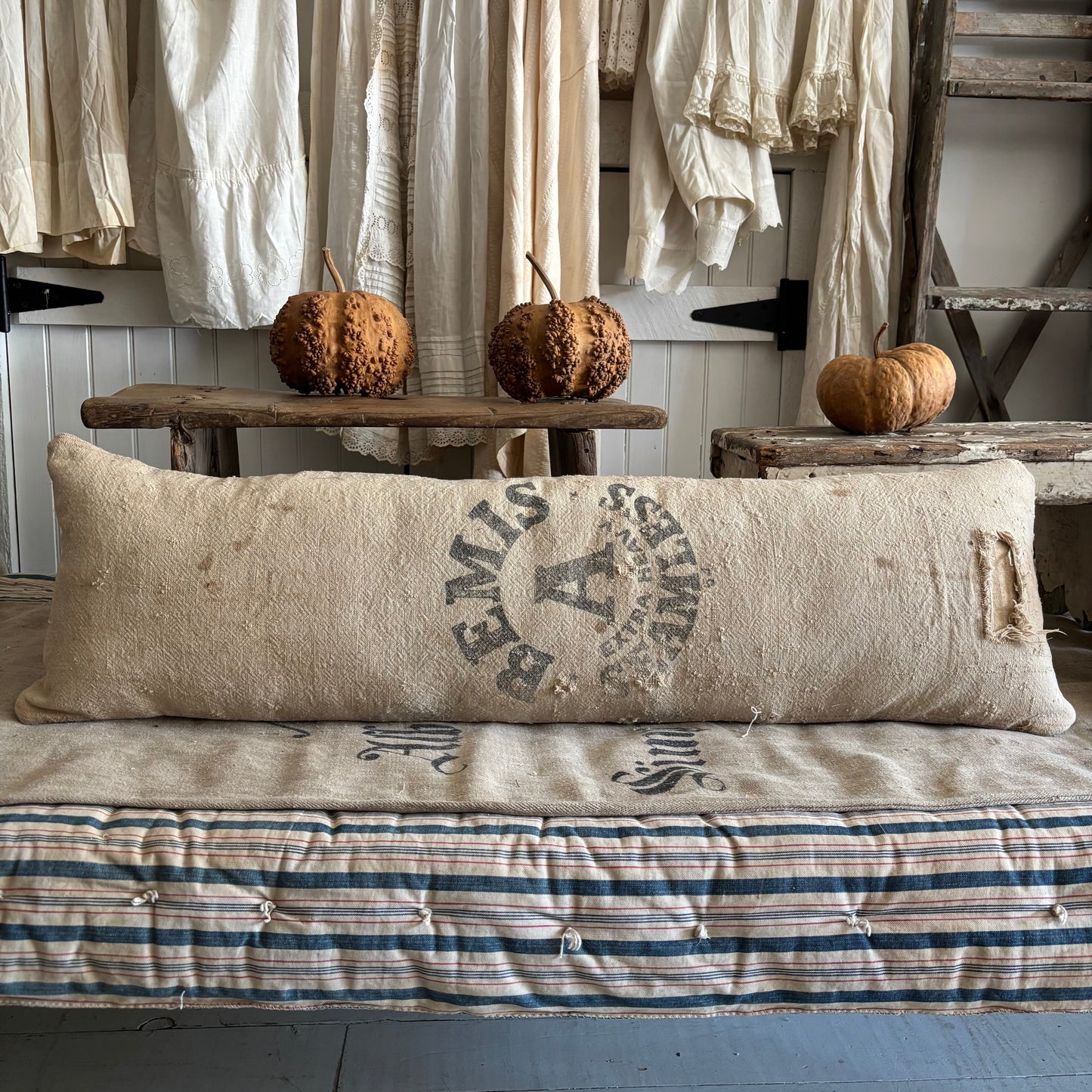 Antique long grain sack pillow