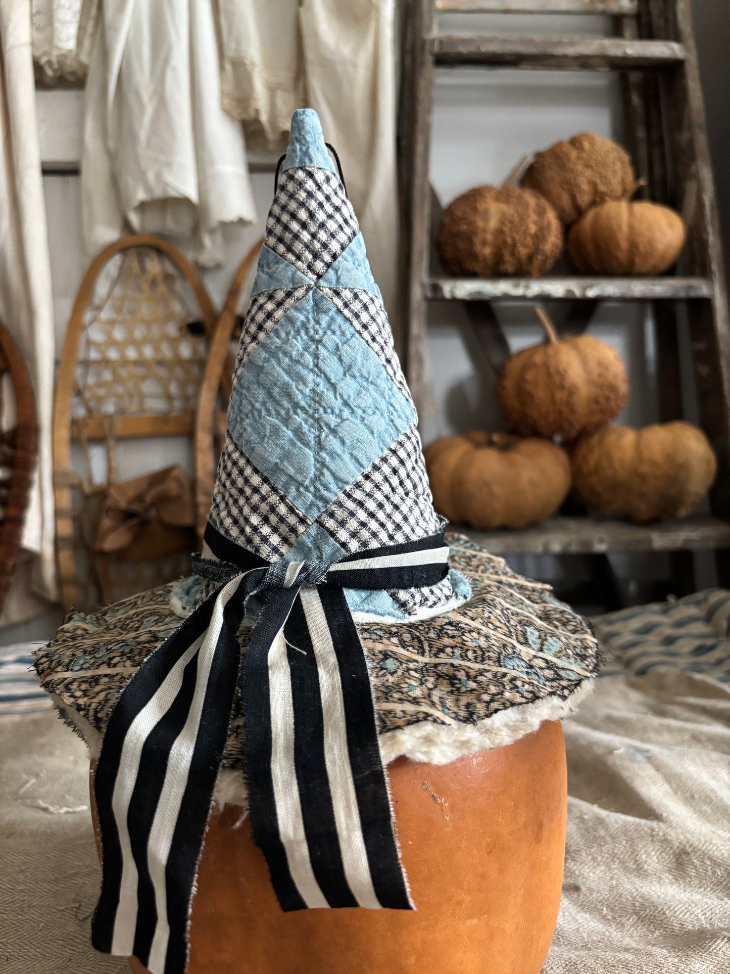 SMALL Antique quilt witch hat