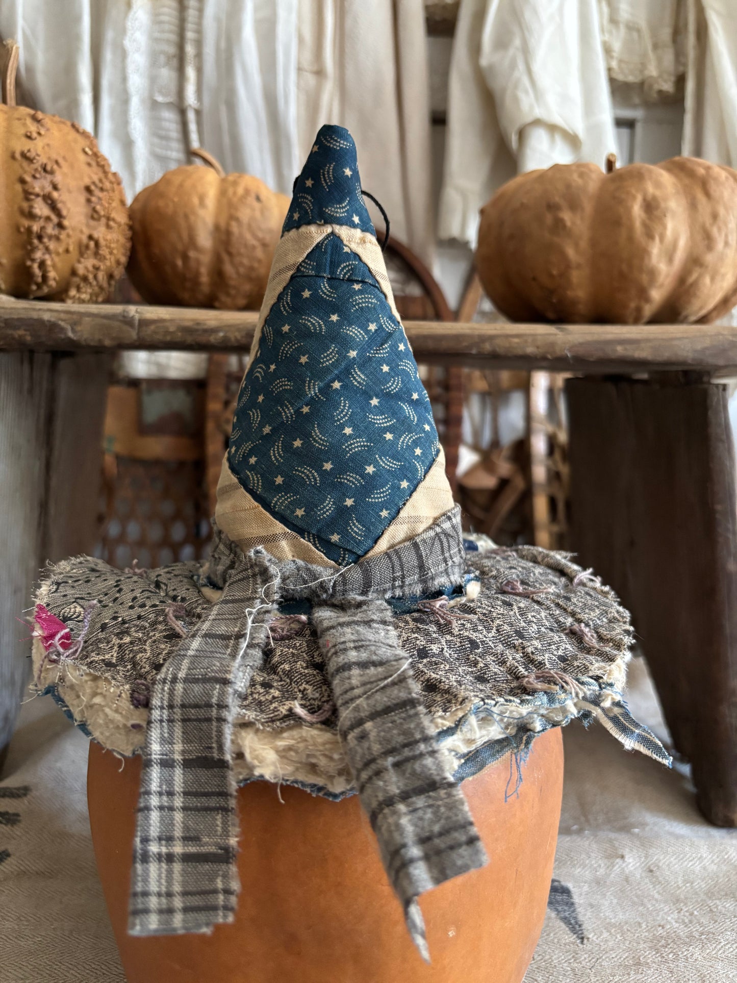 SMALL Antique quilt witch hat