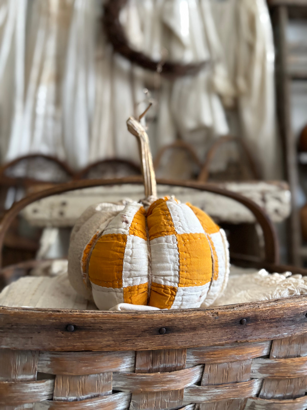 SMALL Antique quilt pumpkin