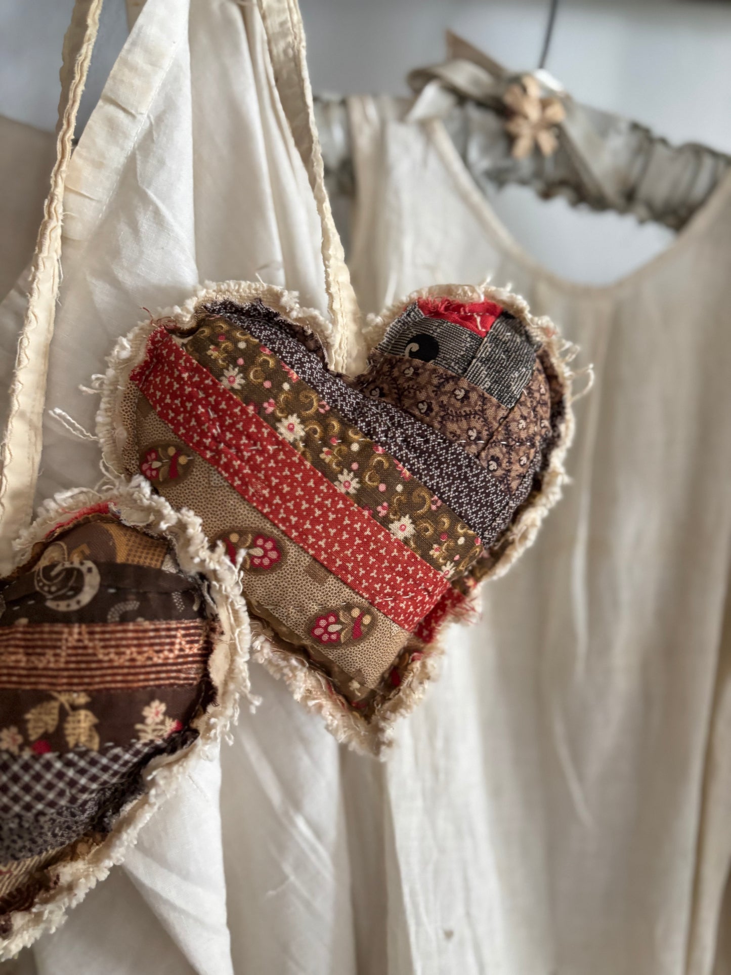 PAIR Antique quilt hanging hearts