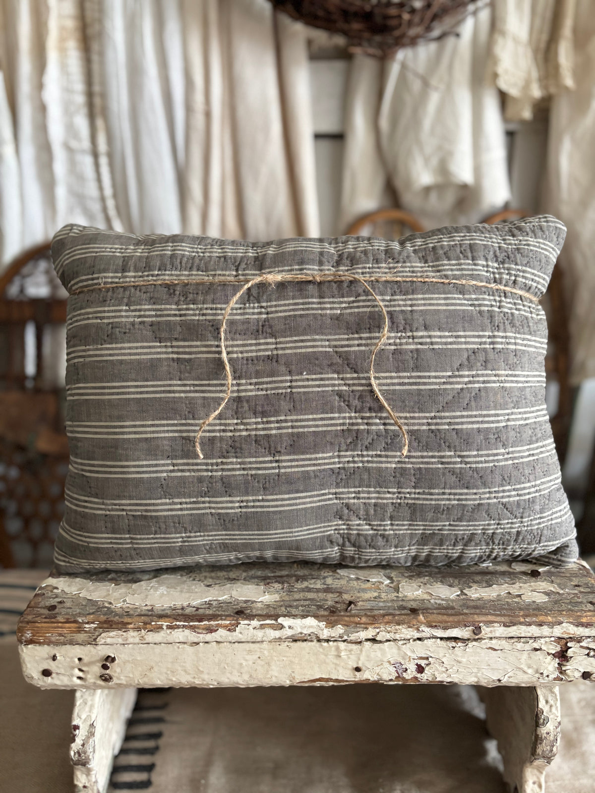 Antique quilt witch clothes line pillow