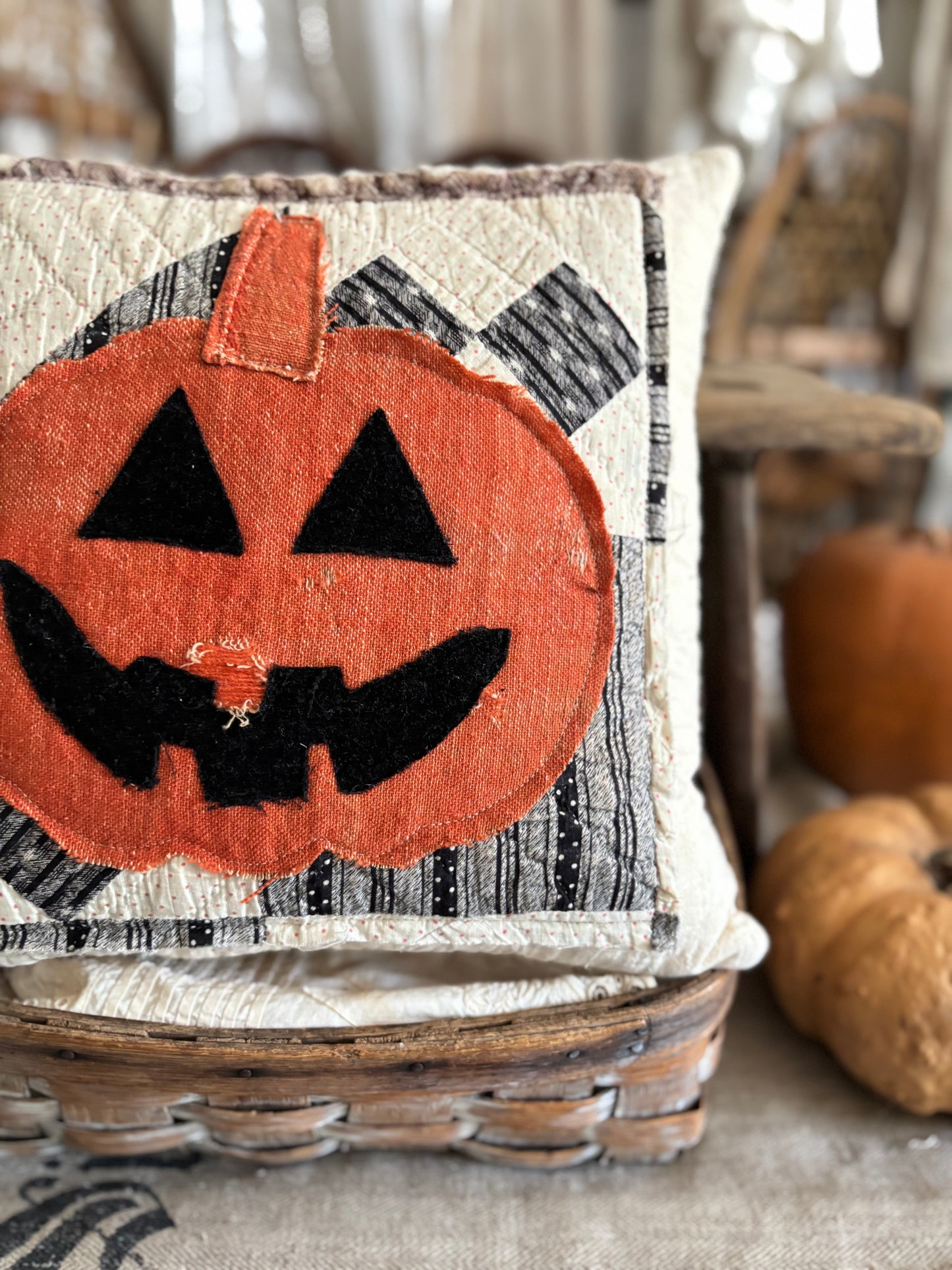 Antique quilt and grain sack Jack pillow