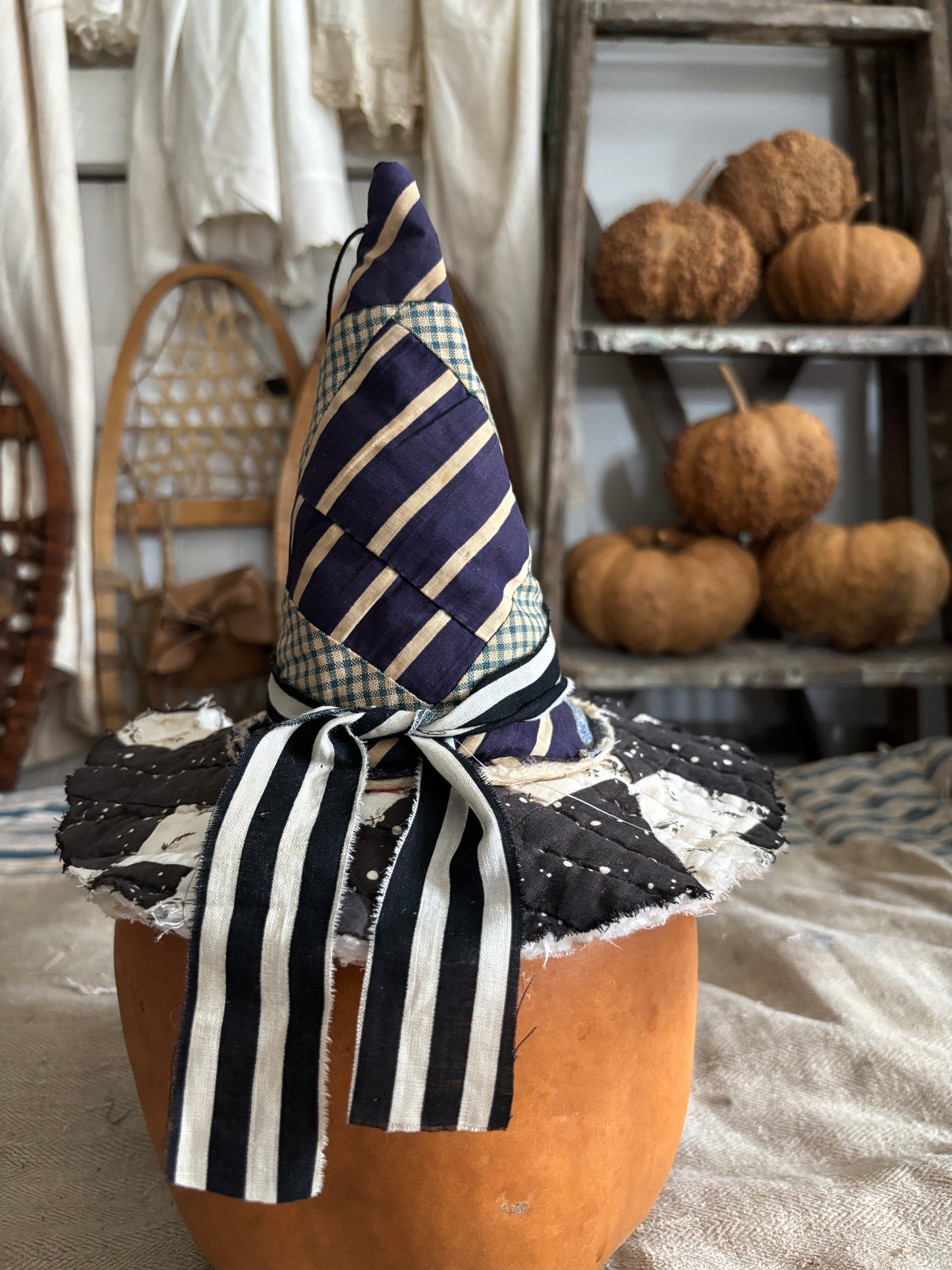SMALL Antique quilt witch hat