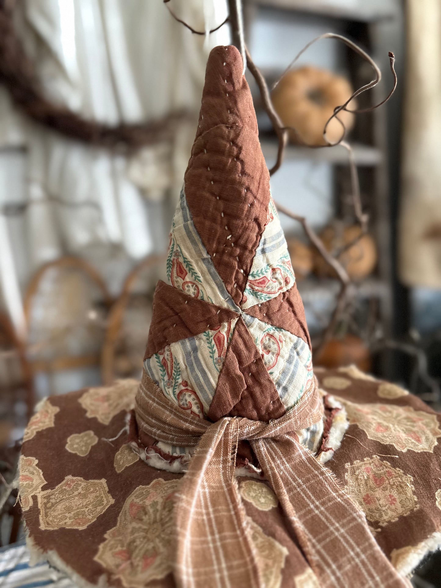 SMALL Antique quilt witch hat