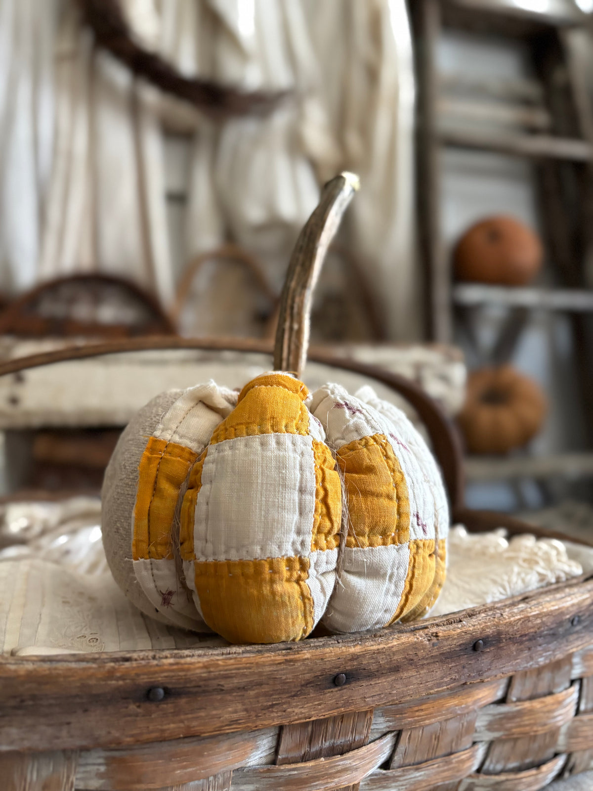 SMALL Antique quilt pumpkin