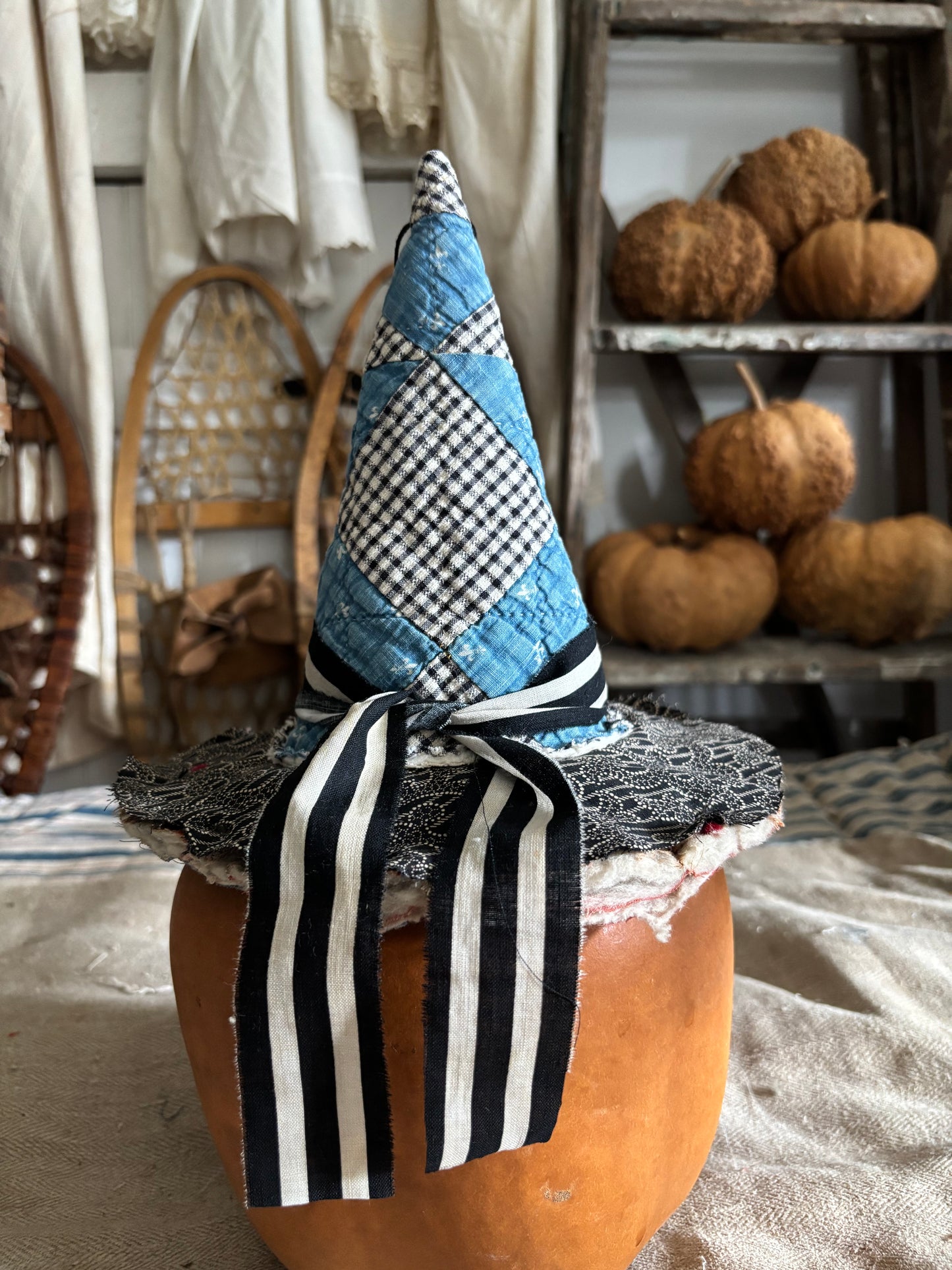 SMALL Antique quilt witch hat