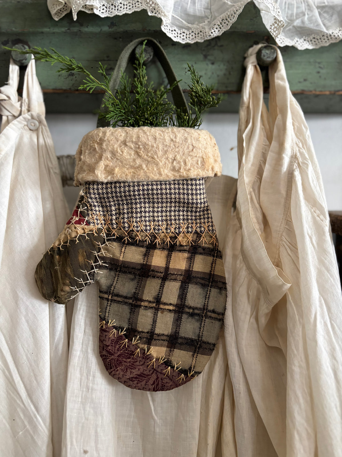 Antique quilt hanging mitten