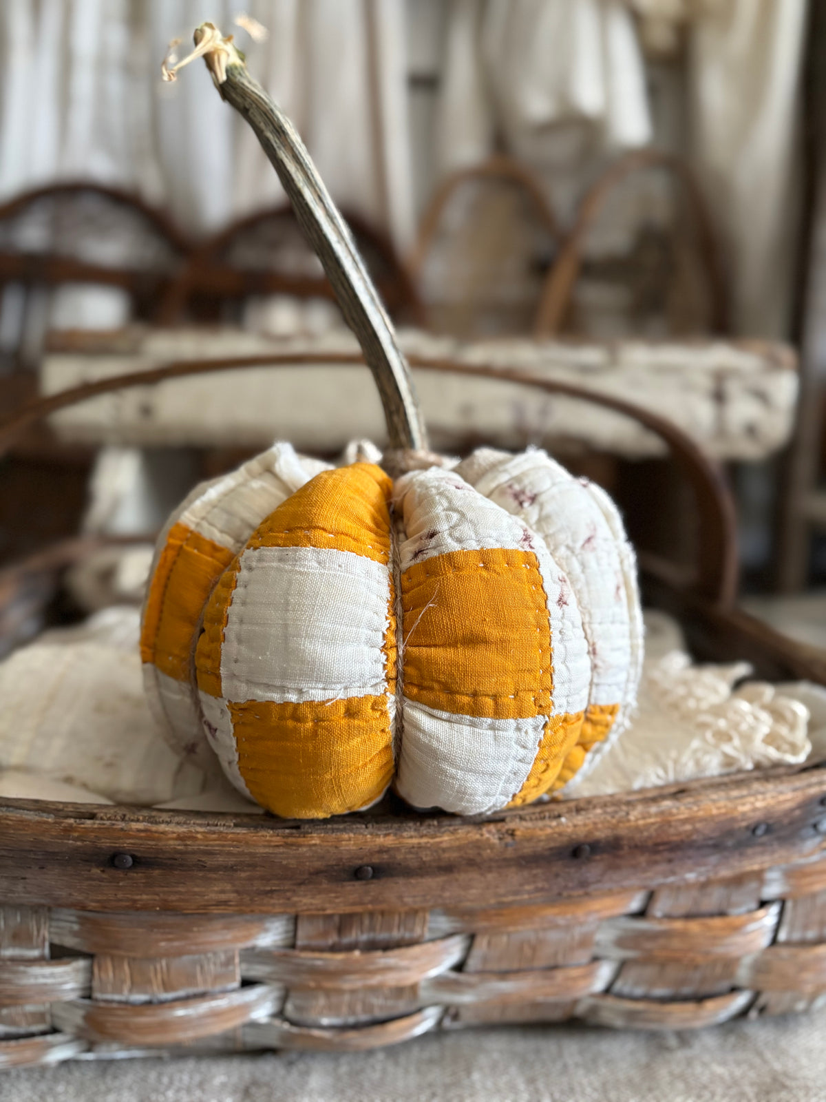 SMALL Antique quilt pumpkin